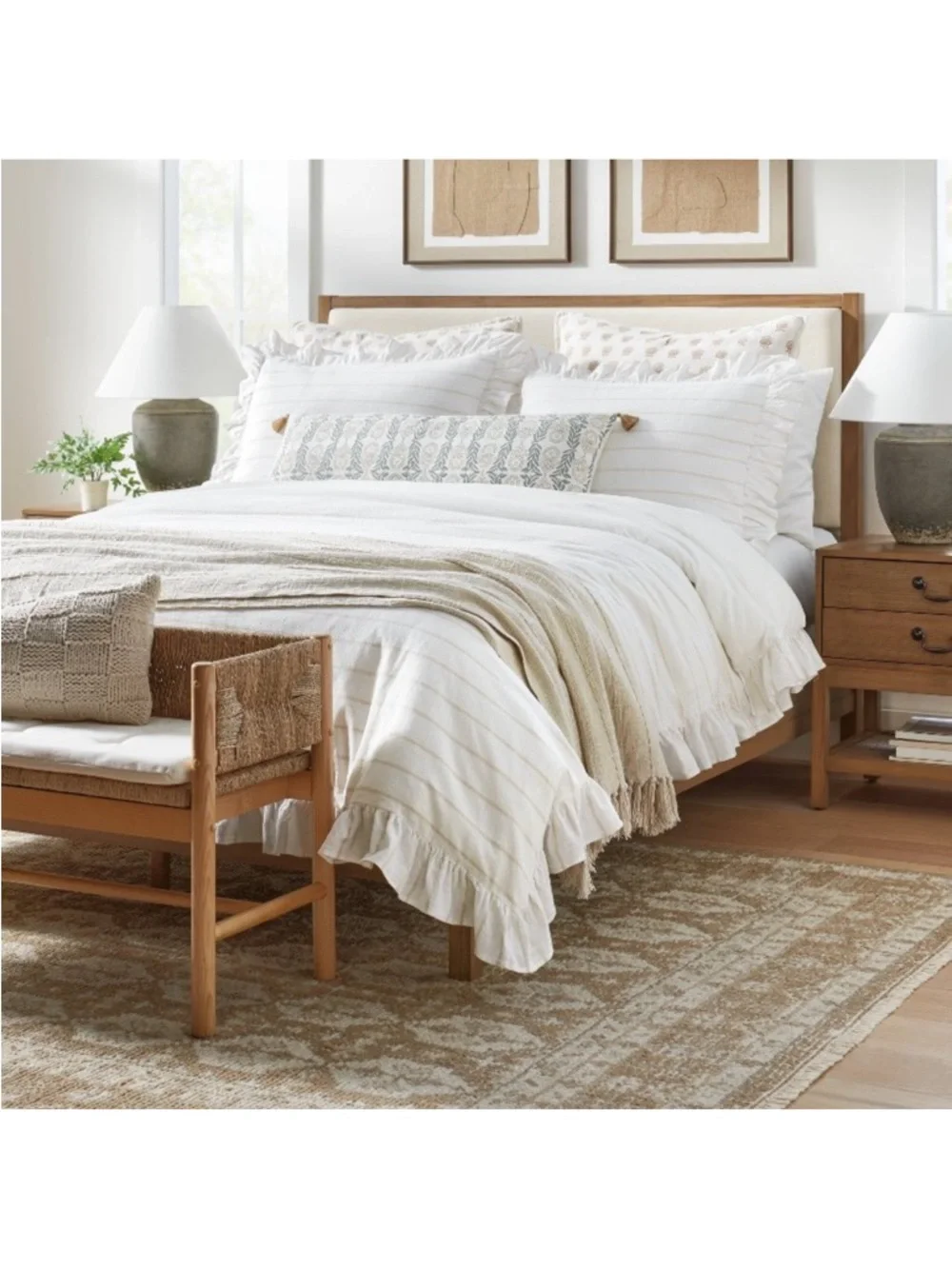 Yarn Dye Stripe with Ruffle Duvet Cover & Sham Set White/Khaki - ThStudio McGee